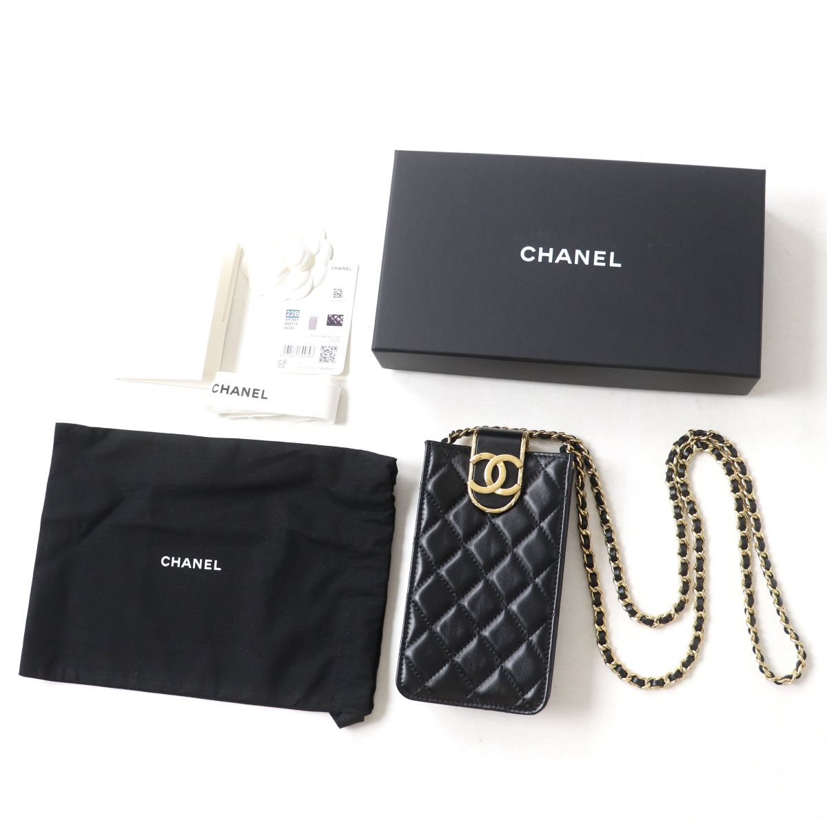 CHANEL Shoulder Bag lambskin Black x Gold Metal
