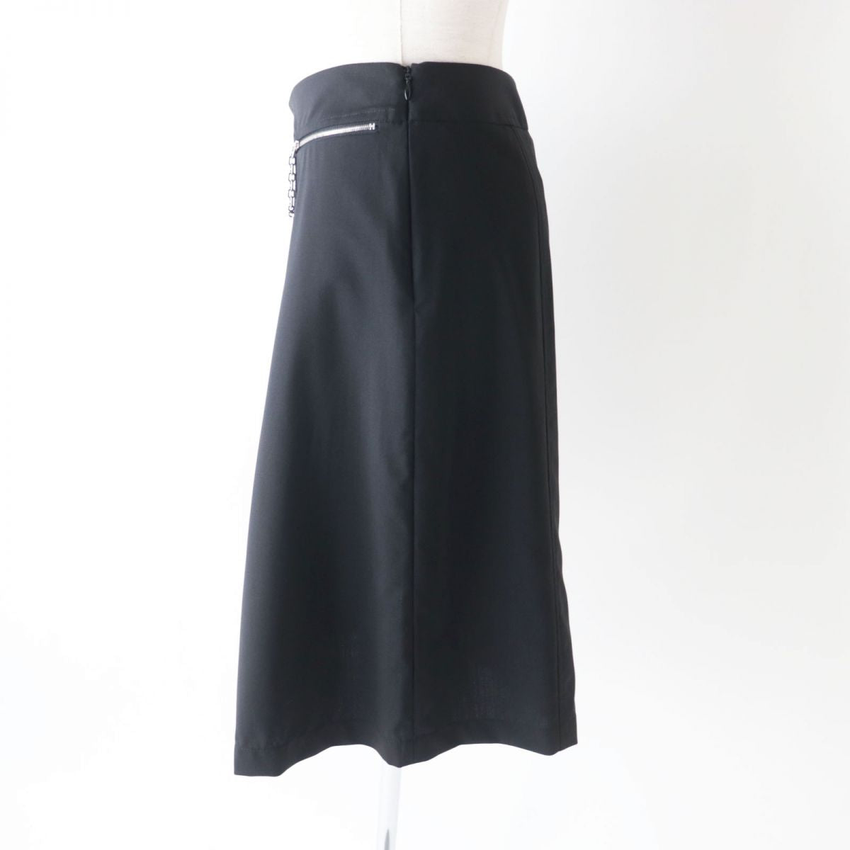 HERMES skirt Outer: 100% wool, Lining: 88% rayon, Lining: 12% polyester Black x Silver Metal Women 34