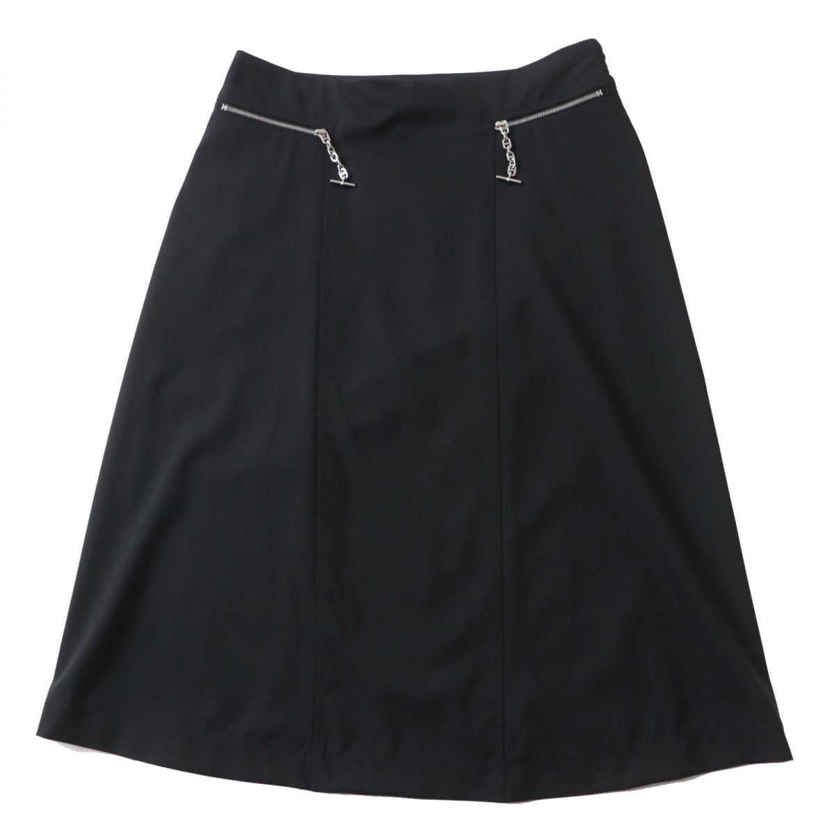 HERMES skirt Outer: 100% wool, Lining: 88% rayon, Lining: 12% polyester Black x Silver Metal Women 34