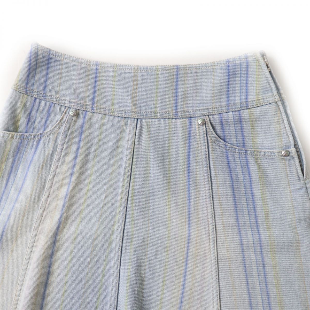 CHANEL skirt Main: 100% cotton Light blue x multi stripe pattern Women 34