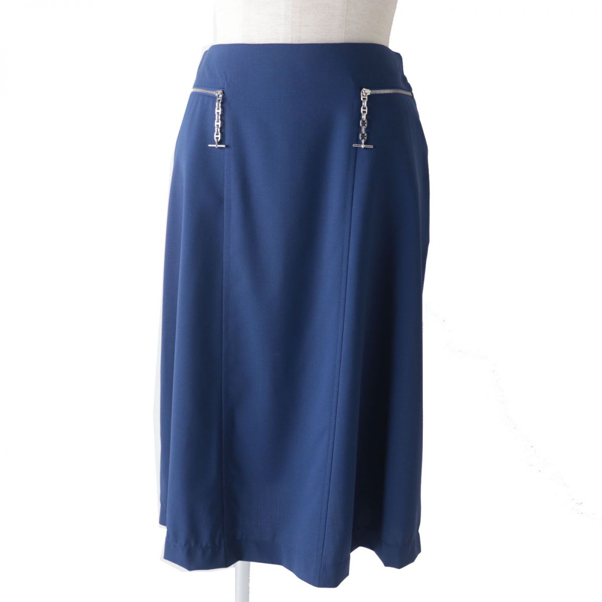 HERMES skirt Outer: 100% wool, part: 88% rayon, part: 12% polyester Blue x Silver Metal Women 34