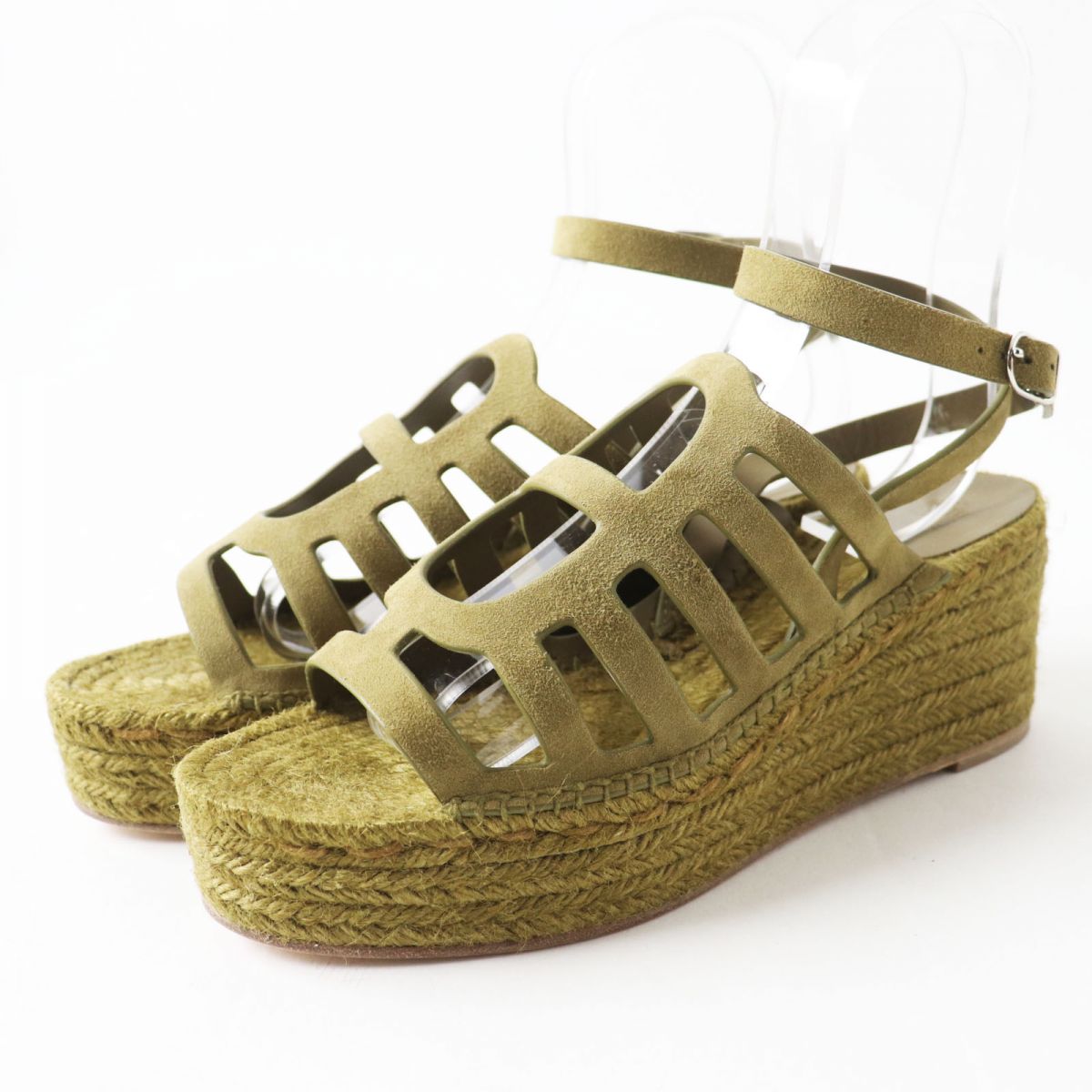 HERMES Sandals Part: suede leather, part: jute khaki Women 39