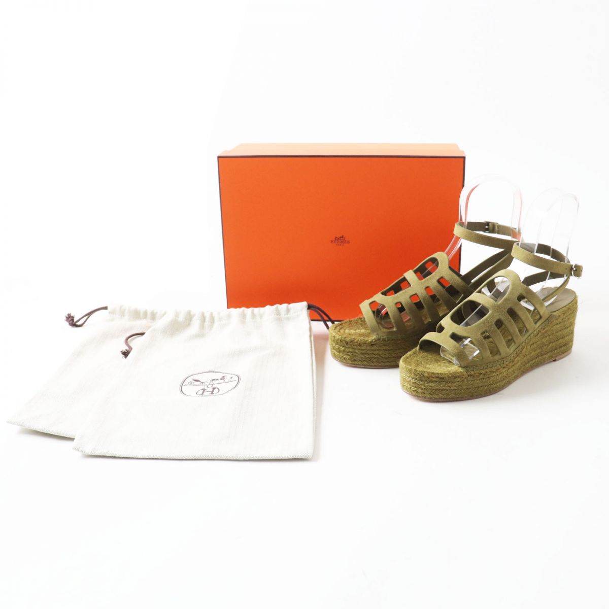 HERMES Sandals Part: suede leather, part: jute khaki Women 39