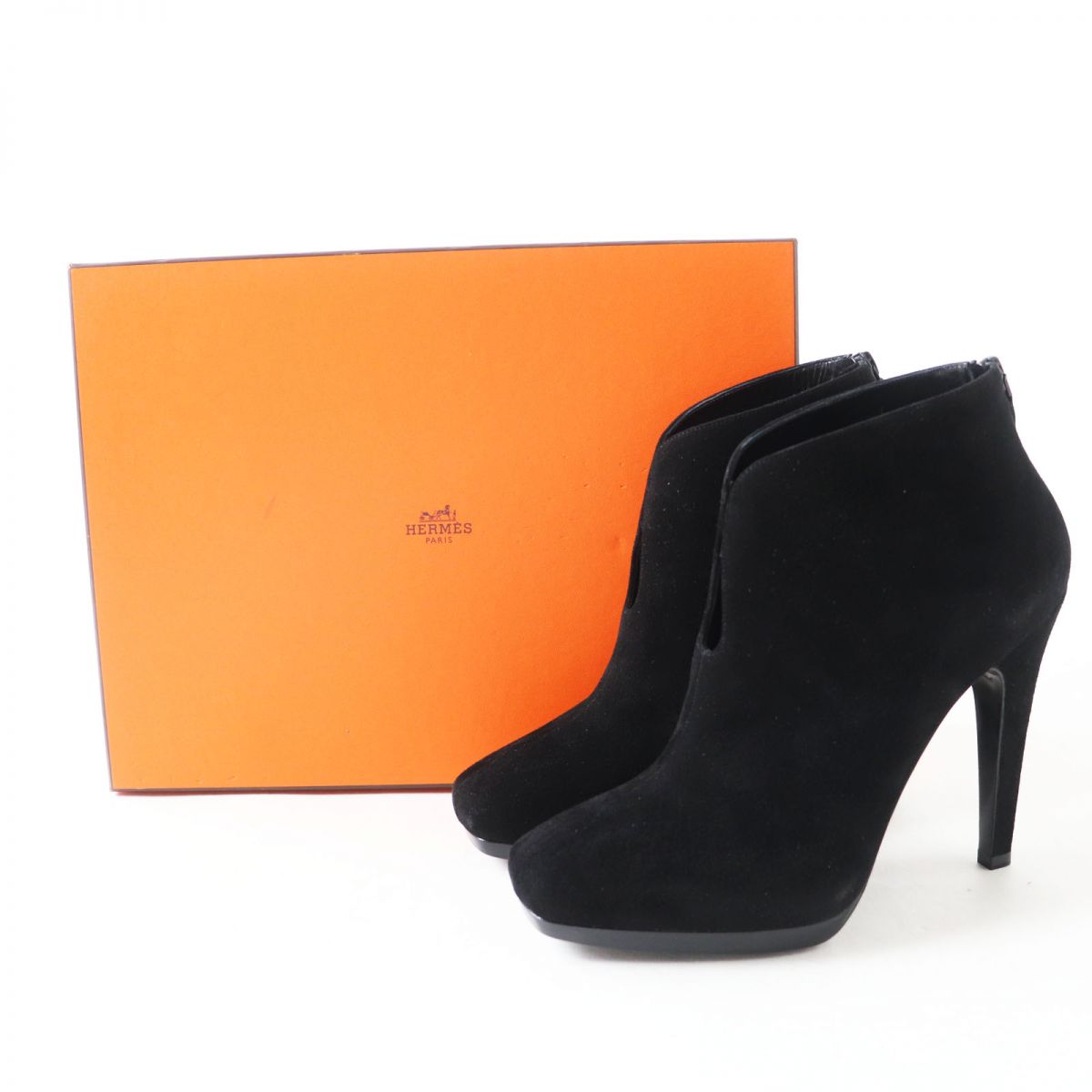 HERMES Booties Main: Suede leather black Women 38