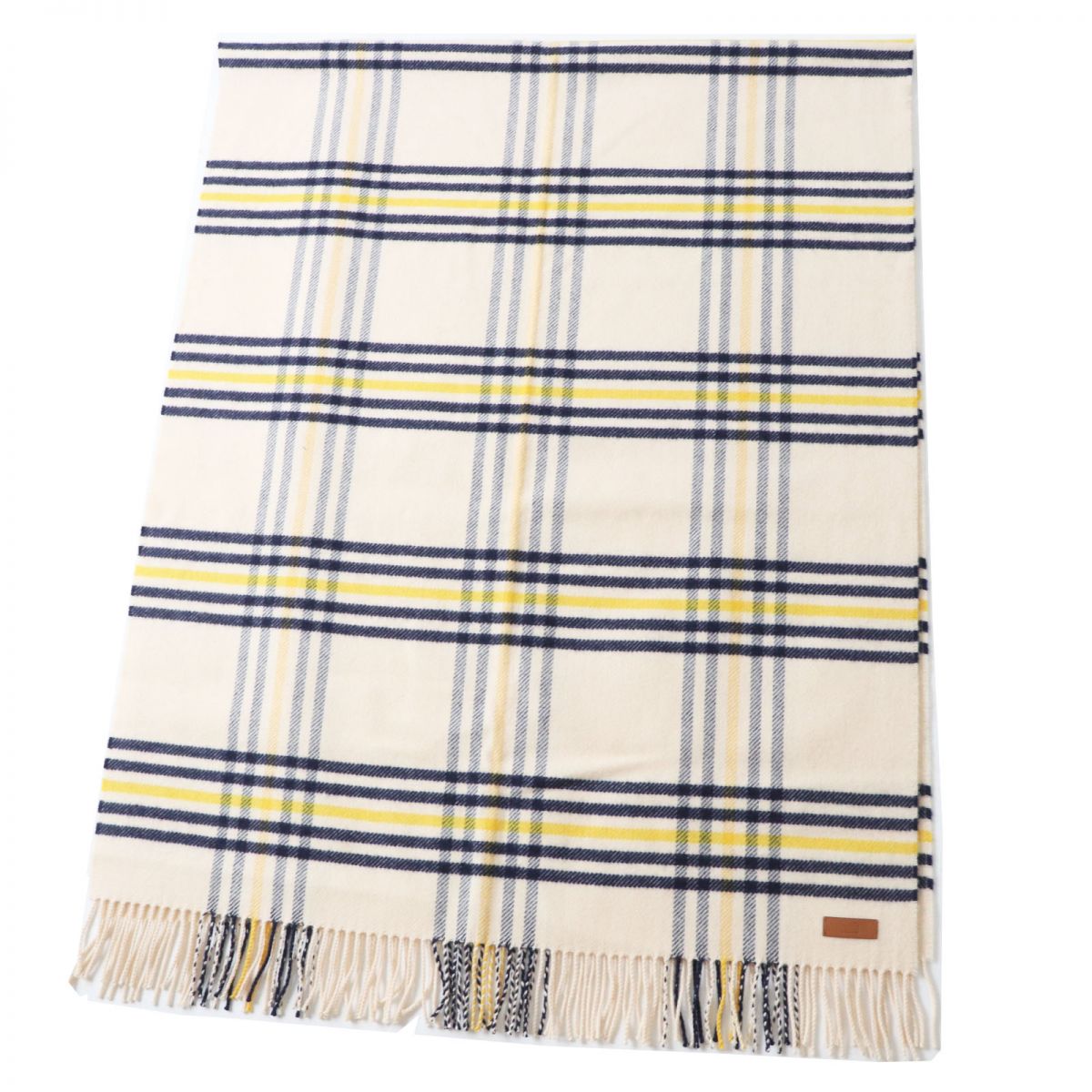 HERMES Scarf Image reference Light beige x navy x yellow<br> Check Pattern Women