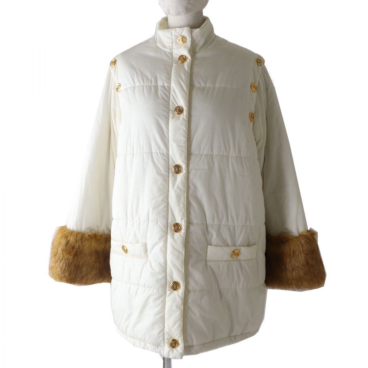 GUCCI coat Outer: 100% nylon, Fur: 100% acrylic, Lining: 68% rayon, Lining: 32% silk, Lining: 100% polyester white Women 38