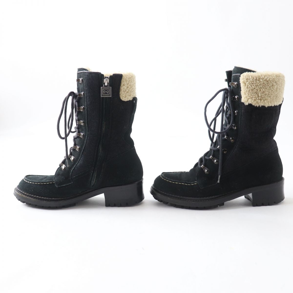 CHANEL boots Main: suede leather, part: boa black Women 35.5