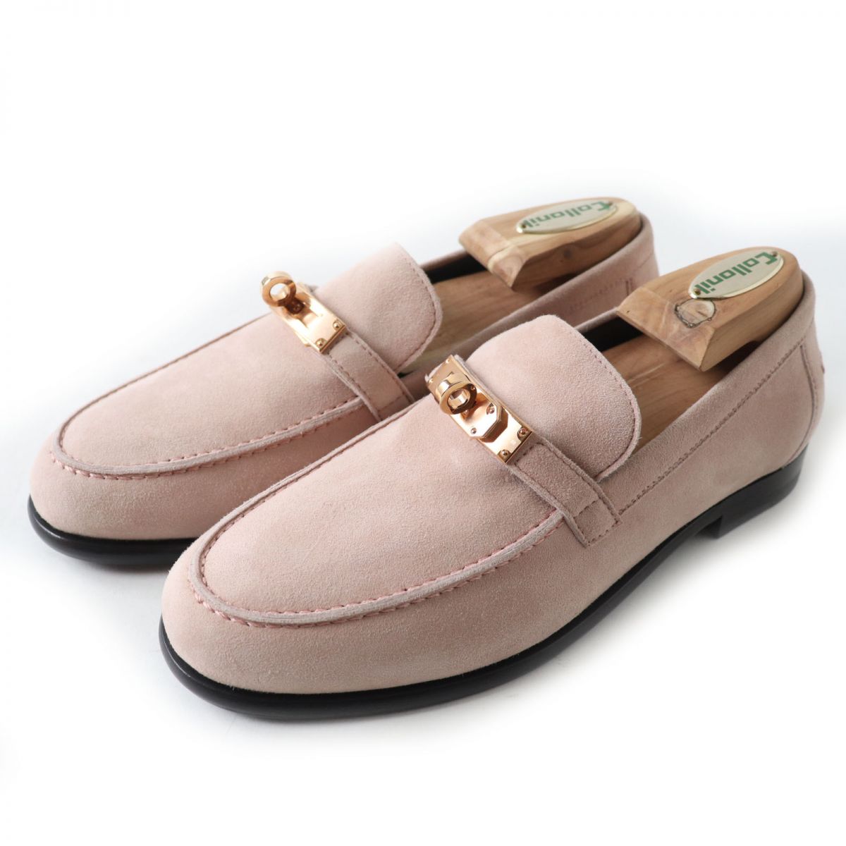 HERMES loafers Main: Suede leather Dusty pink x gold Metal Women 36.5