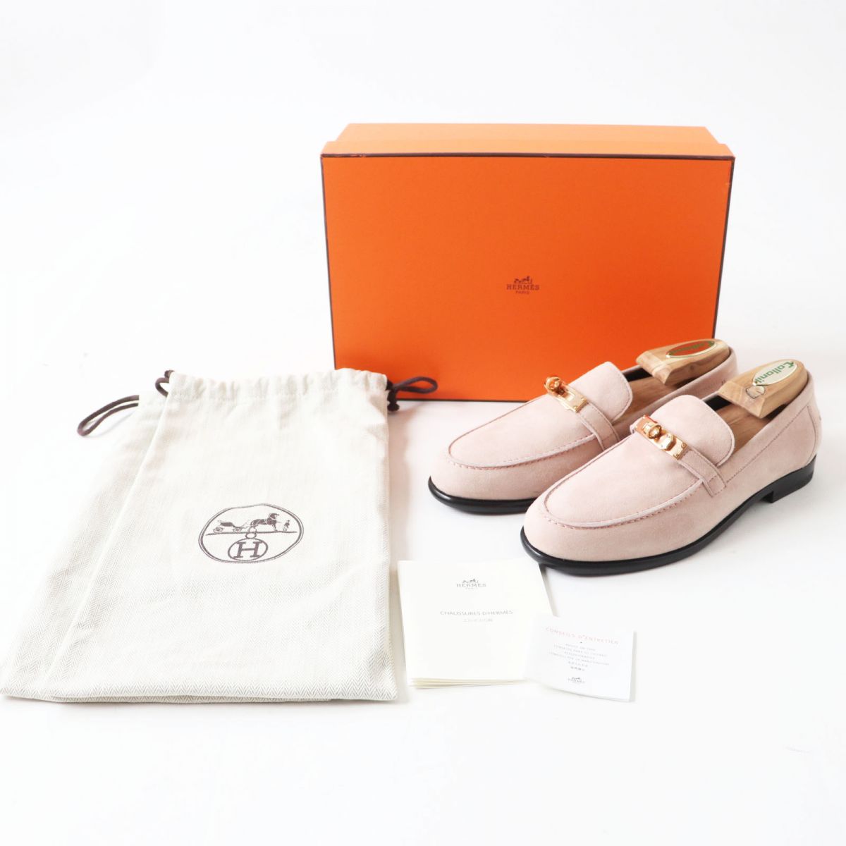 HERMES loafers Main: Suede leather Dusty pink x gold Metal Women 36.5