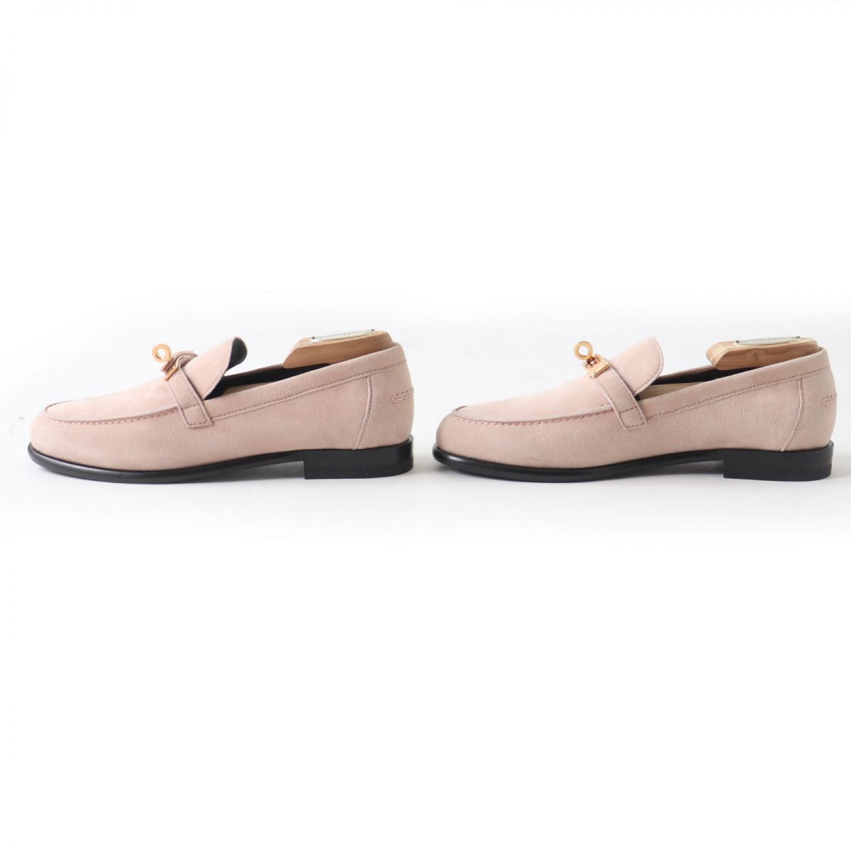 HERMES loafers Main: Suede leather Dusty pink x gold Metal Women 36.5