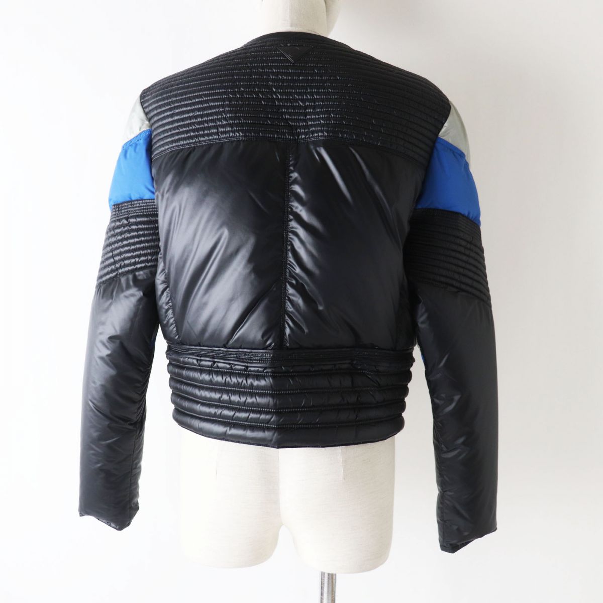 LOUIS VUITTON Blouson Outer: 100% nylon, Lining: 100% nylon, Part: Cowhide, Filling: 90% down, Filling: 10% feather Black x Grey x Blue Women 38
