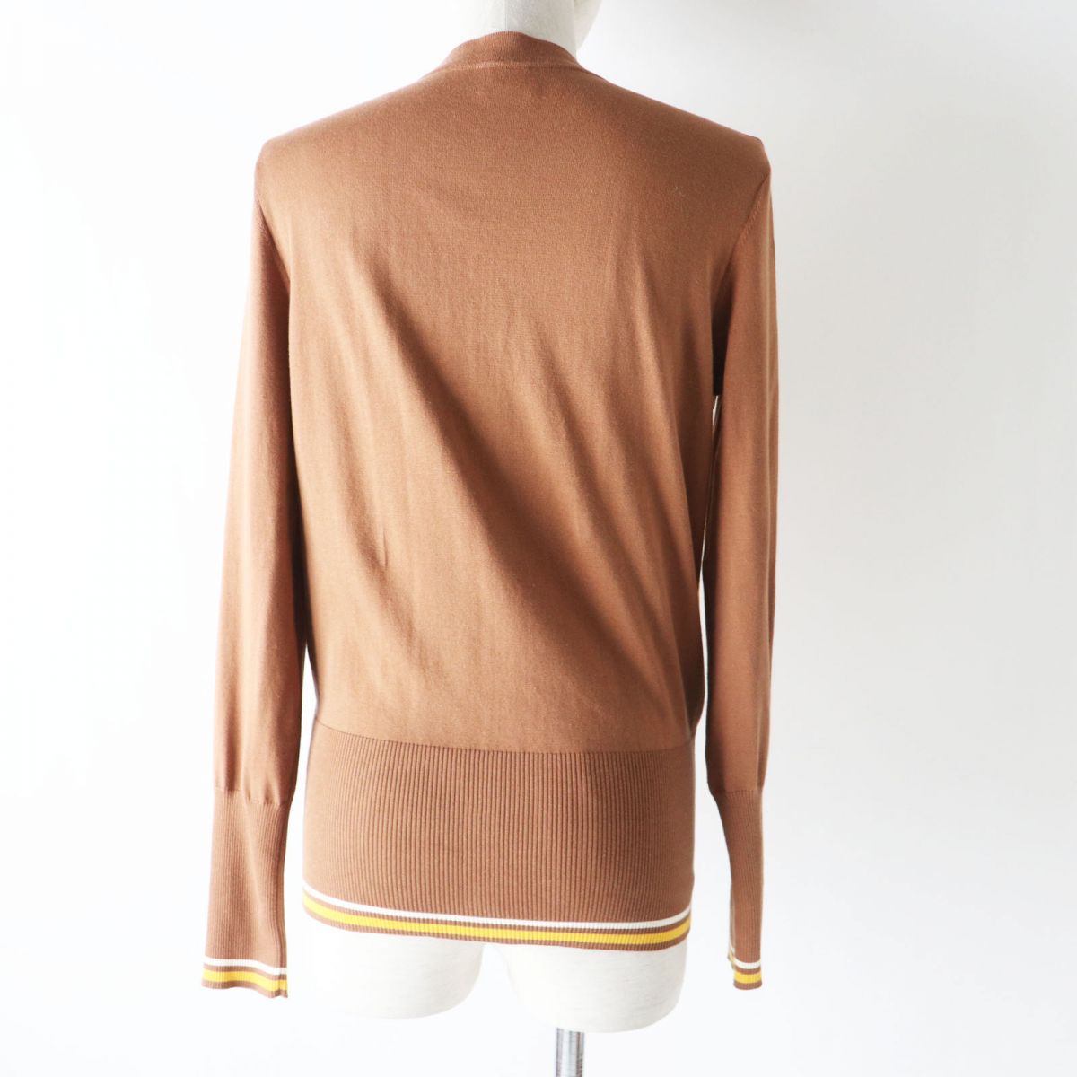 HERMES cardigan Part: 100% silk, Part: 100% cotton Brown x Yellow type (Sunflower Pattern) Women 38
