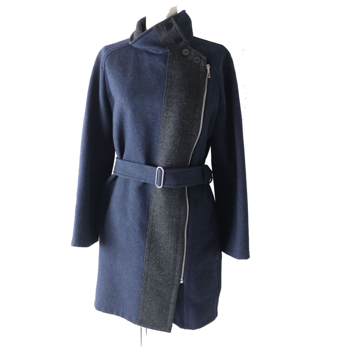 HERMES coat Main: 70% wool, Main: 30% mohair, Part: leather Blue x gray Women 34