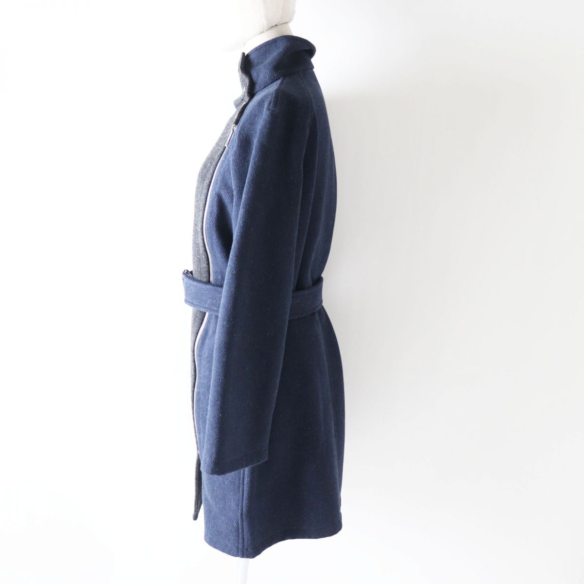HERMES coat Main: 70% wool, Main: 30% mohair, Part: leather Blue x gray Women 34