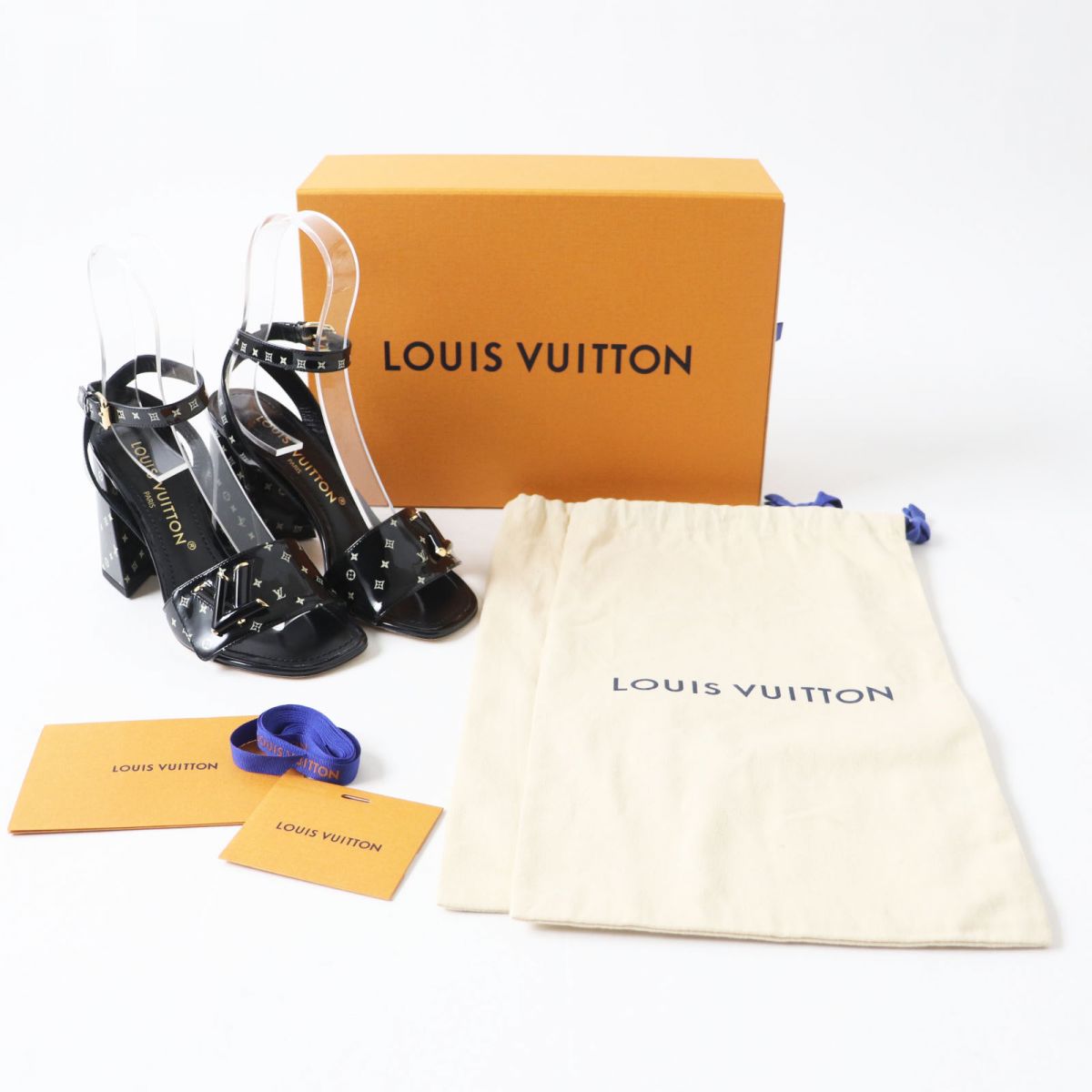LOUIS VUITTON Sandals Main: Patent leather Black x Light Beige (Monogram Pattern) Women 36.5