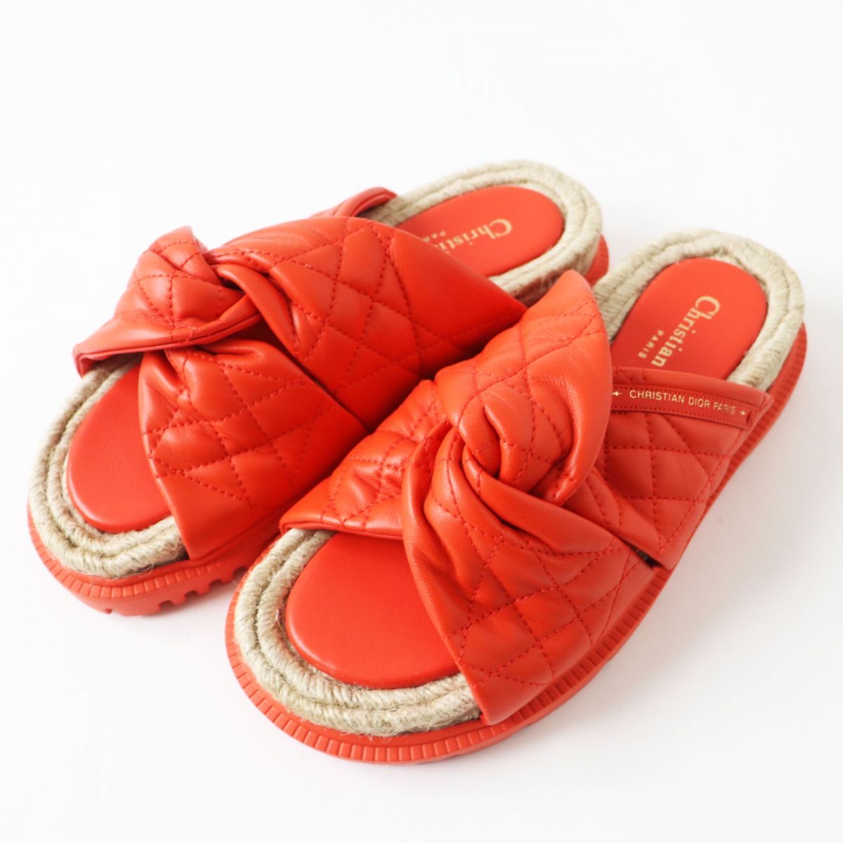 Christian Dior Sandals Main: Leather, Main: Jute Vermilion x Natural Women 37.5