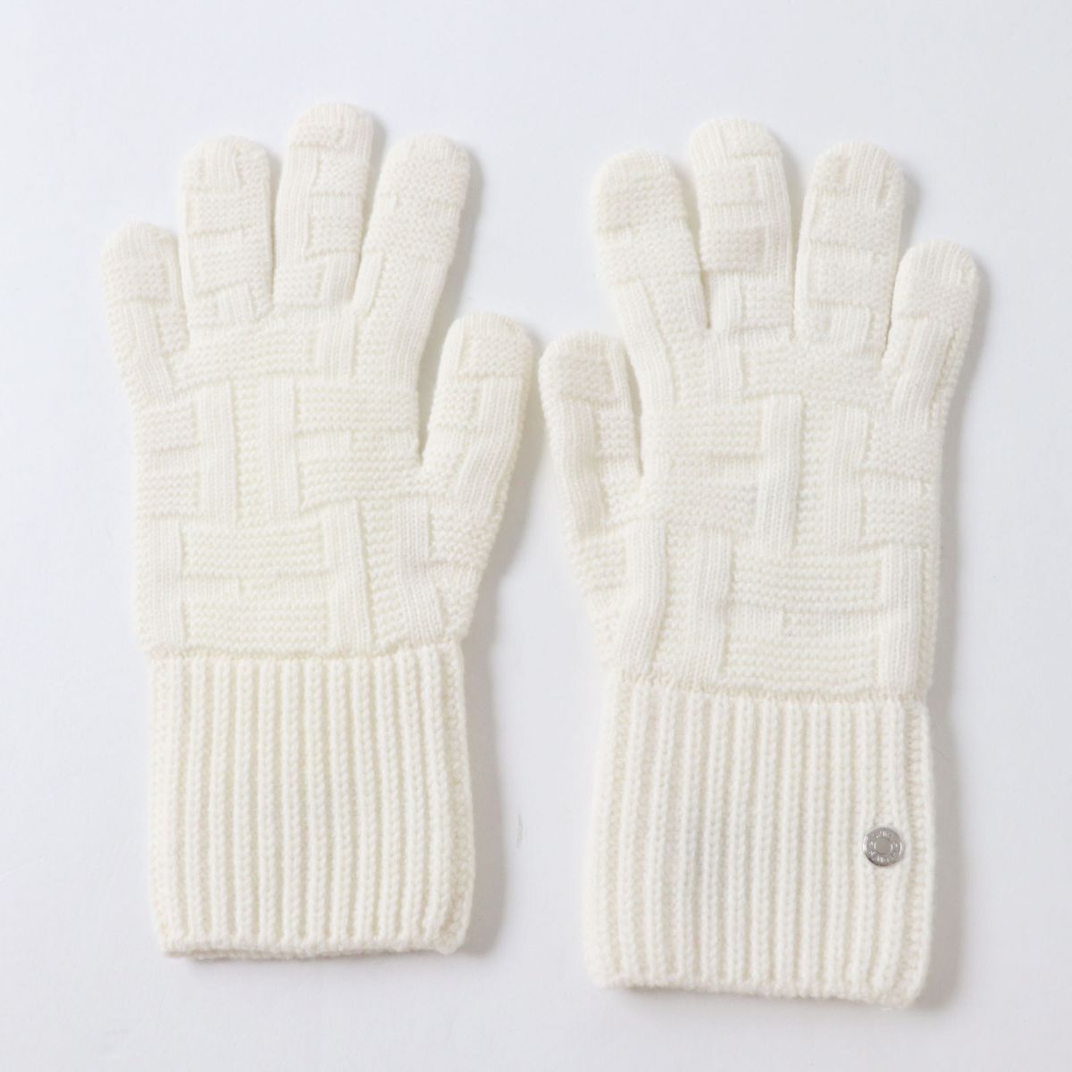 HERMES gloves 100% wool White xSilver Metal Women S