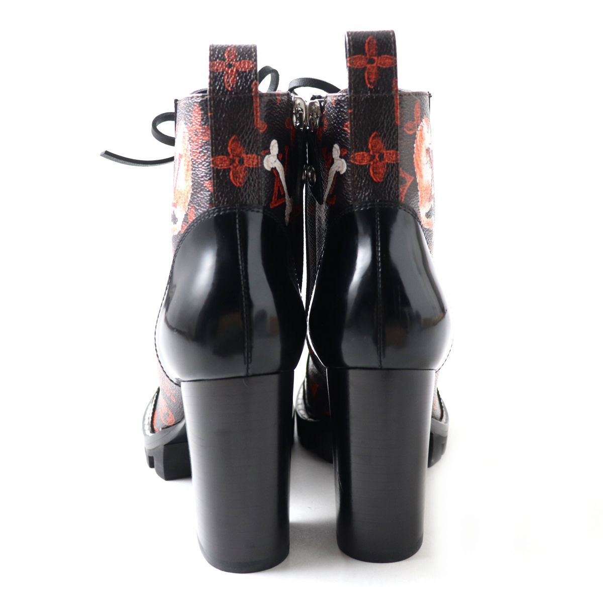LOUIS VUITTON boots Main: Monogram canvas, Main: Patent leather Black x orange Women 37