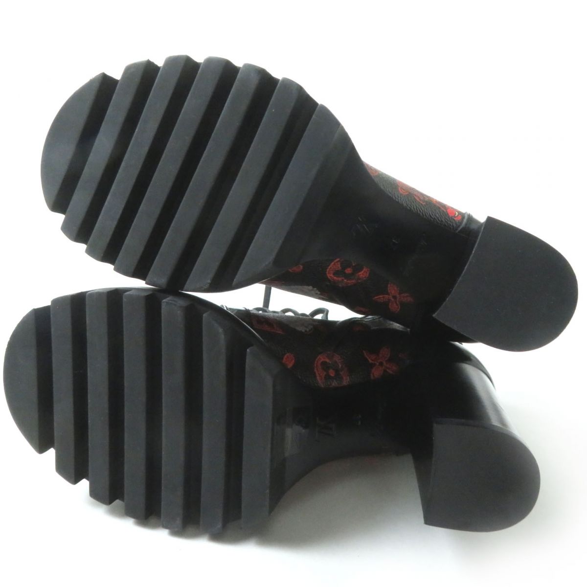 LOUIS VUITTON boots Main: Monogram canvas, Main: Patent leather Black x orange Women 37