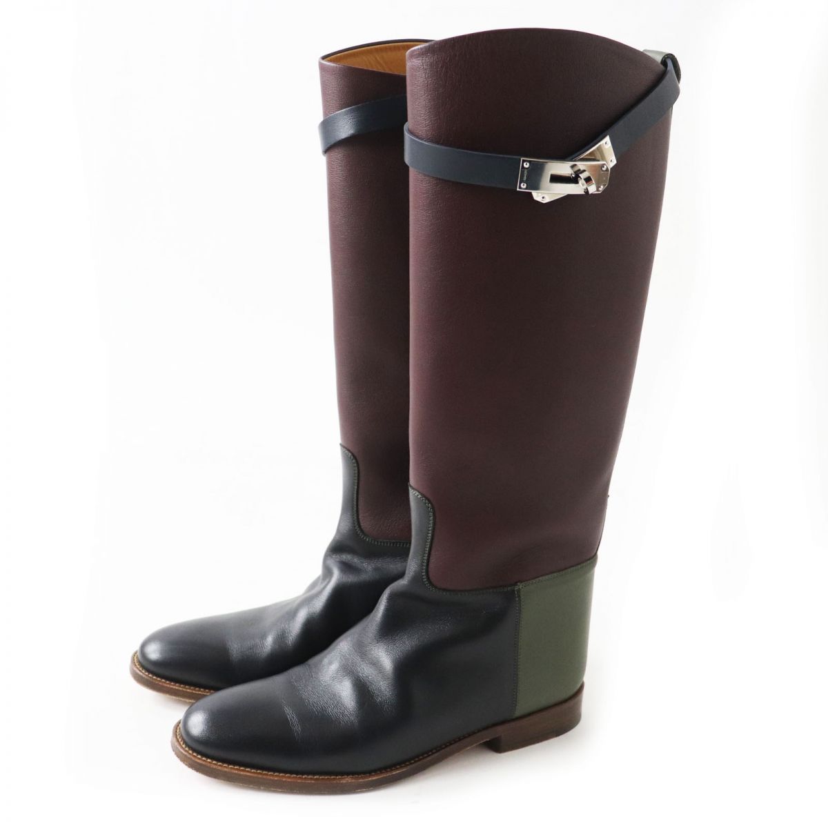 HERMES boots Main: Leather, Part: Kelly Metal Bordeaux x Khaki x Black (color scheme design) Women 36