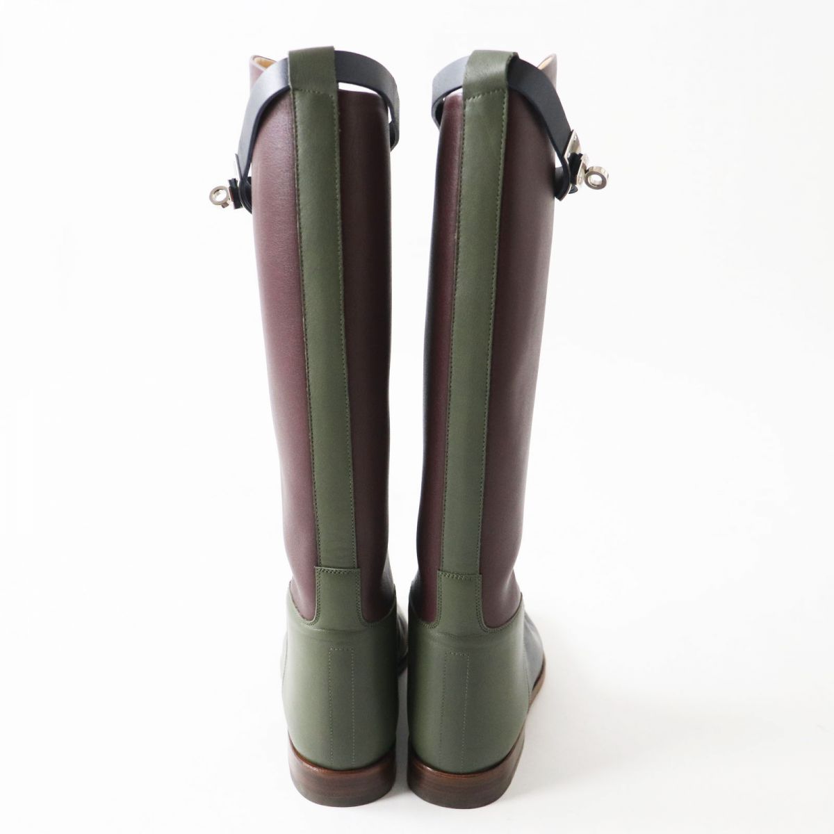 HERMES boots Main: Leather, Part: Kelly Metal Bordeaux x Khaki x Black (color scheme design) Women 36
