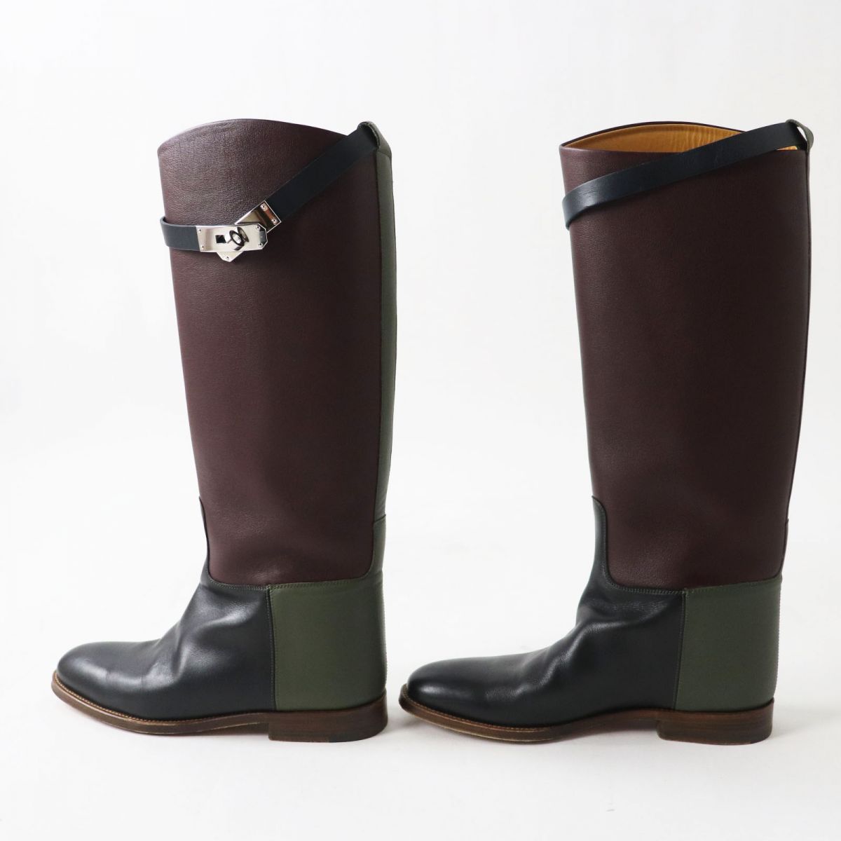 HERMES boots Main: Leather, Part: Kelly Metal Bordeaux x Khaki x Black (color scheme design) Women 36