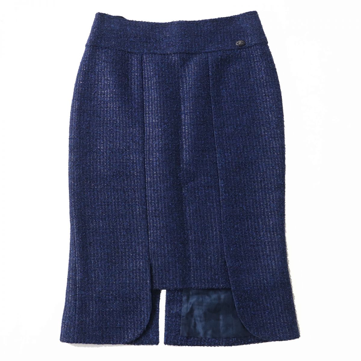 CHANEL skirt Outer: 49% viscose, Outer: 44% cotton, Outer: 7% polyamide, Lining: 75% cotton, Lining: 25% silk Blue x Black (Tweed) Women 34