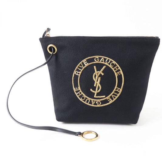 SAINT LAURENT Pouch Main: Wool, Main: Leather Black x Gold Women