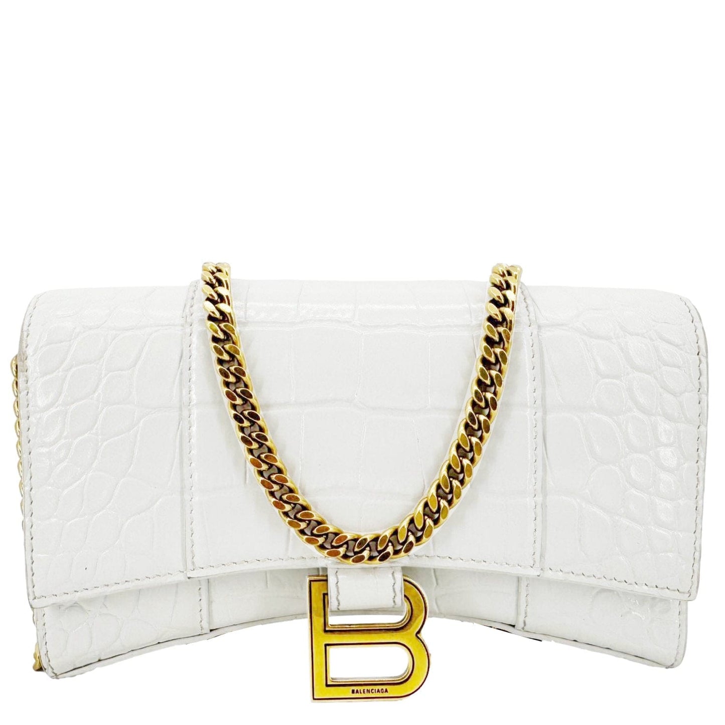 BALENCIAGA Hourglass Leather Wallet On Chain Bag Off White
