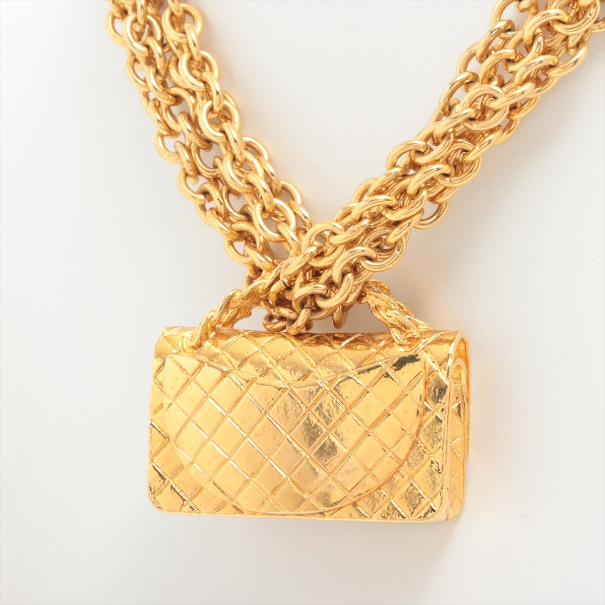 Chanel Gold Metal Quilted Flap Bag Multi-Chain Necklace