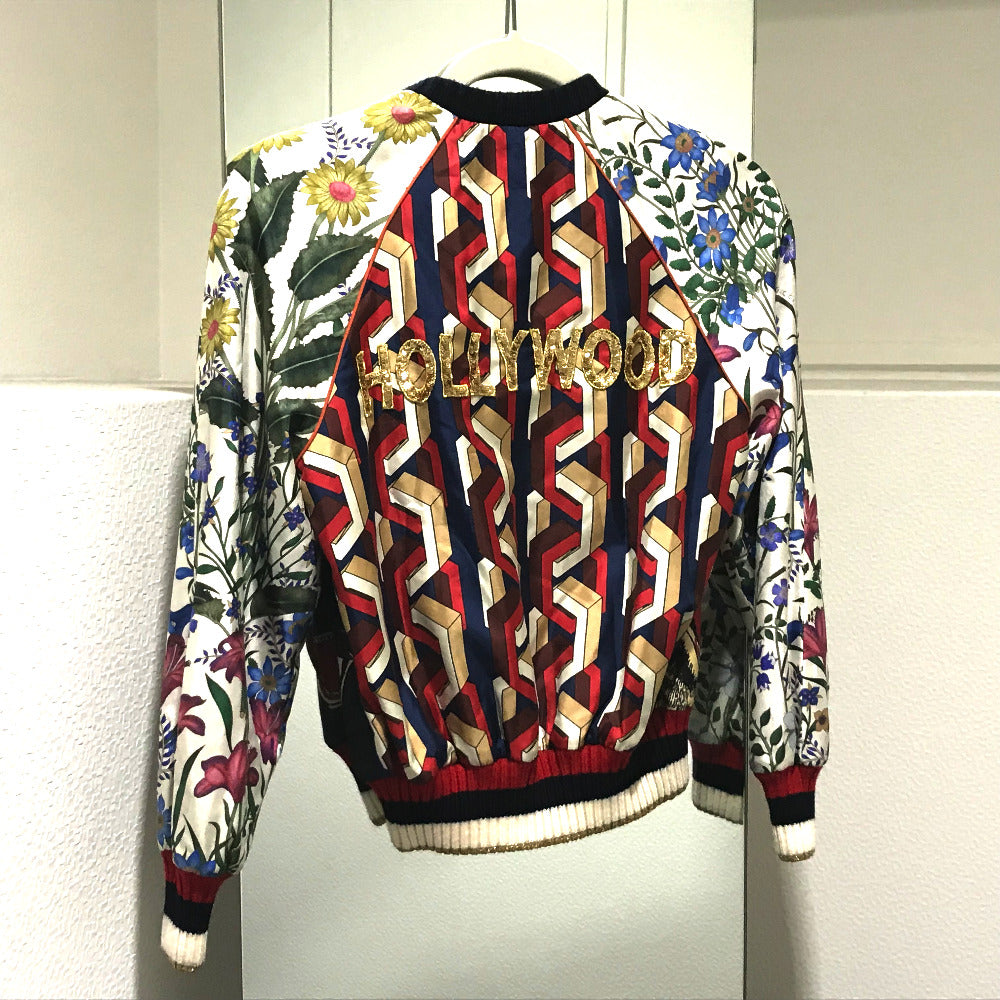 GUCCI Blouson 476247 Silk, Sequins White x Multicolor tiger print bomber jacket jacket outerwear Women 36