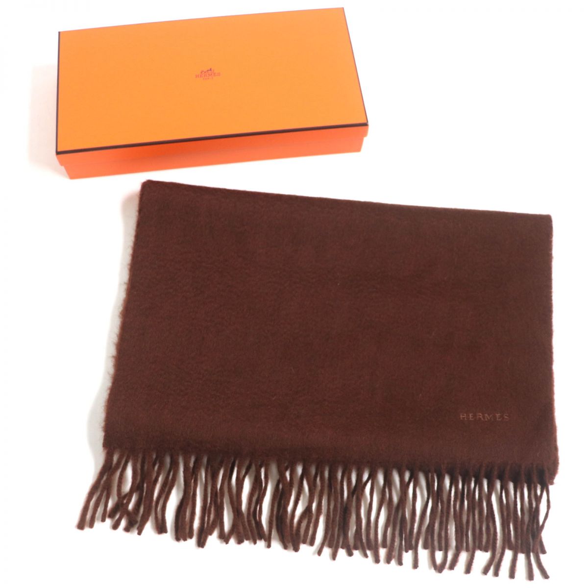 HERMES Scarf Main: 100% cashmere Red brown mens