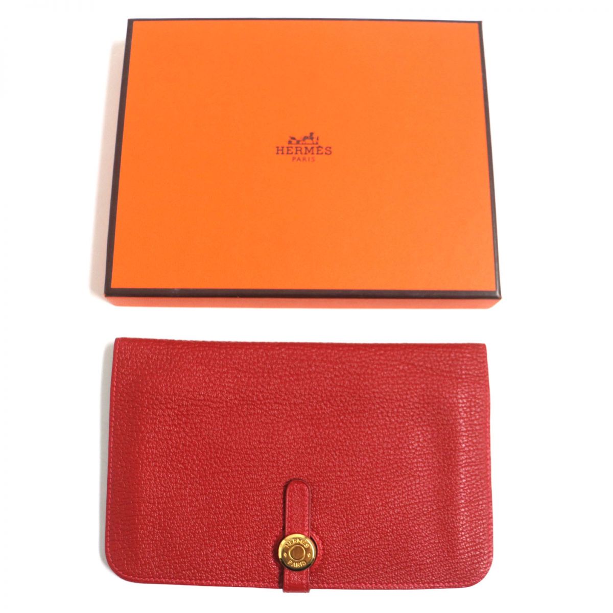HERMES Long Wallet Purse Main: Chevre Mysole Red mens