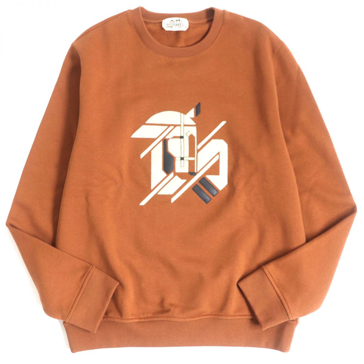 HERMES sweat Main: 100% cotton, part: lamb leather, part: 90% cotton, part: 10% polyurethane Brown mens M