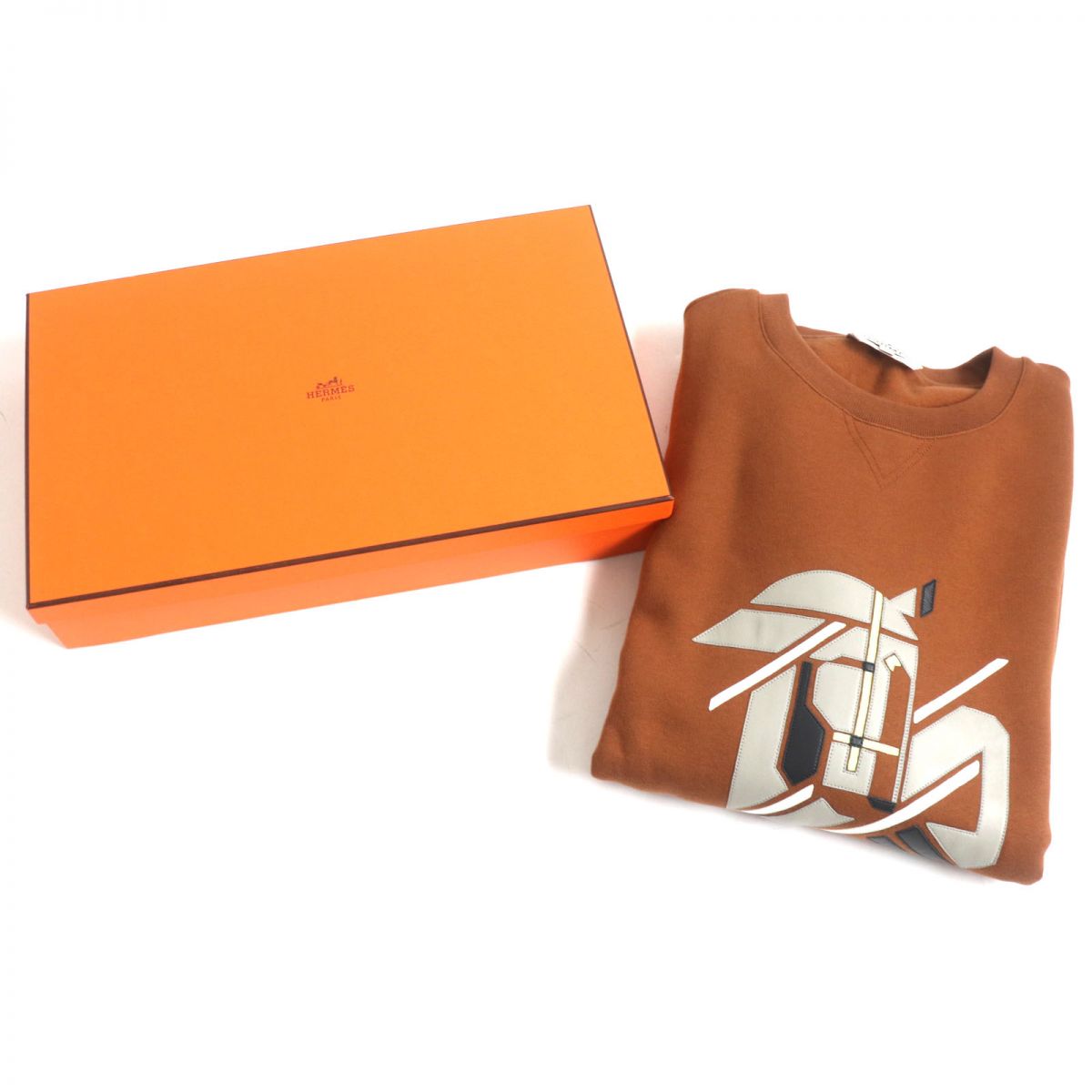 HERMES sweat Main: 100% cotton, part: lamb leather, part: 90% cotton, part: 10% polyurethane Brown mens M