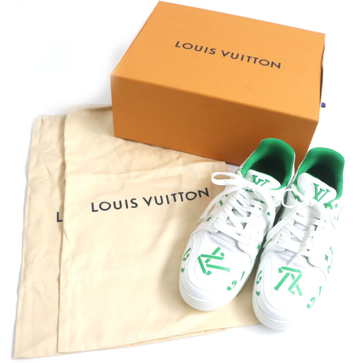 LOUIS VUITTON sneakers Main: Leather White x green mens 8.5