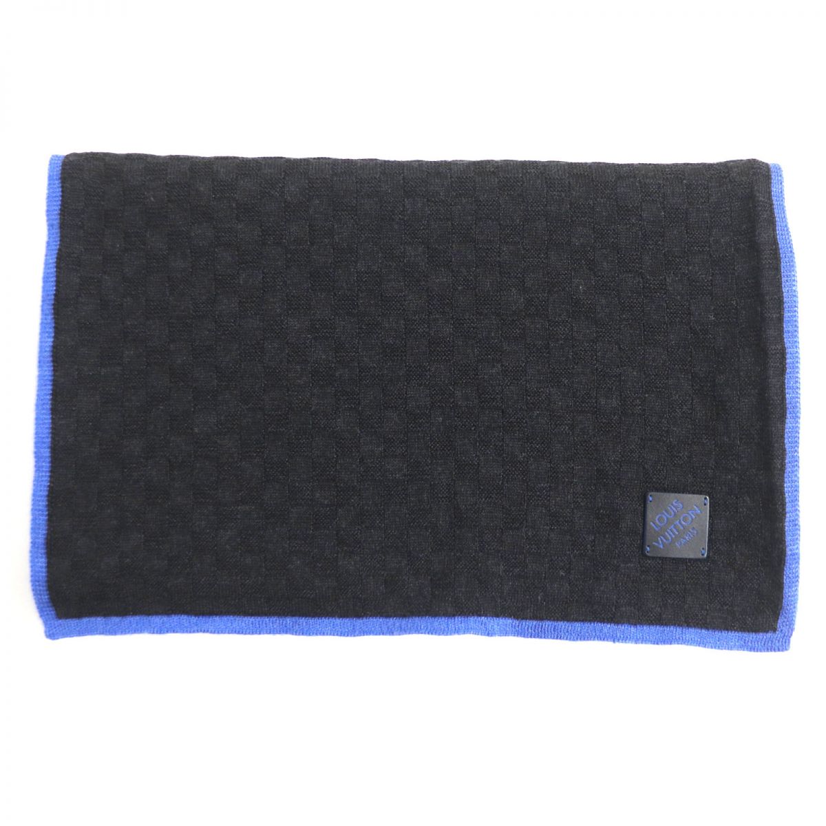 LOUIS VUITTON Scarf Main: 70% wool, Main: 20% silk, Main: 10% cashmere, Part: cowhide Dark gray x blue mens