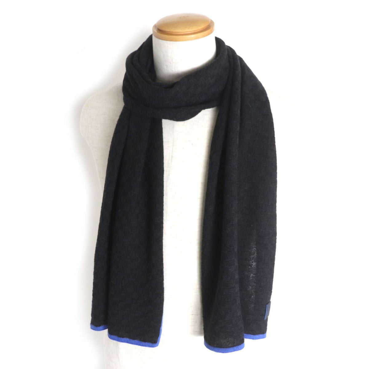 LOUIS VUITTON Scarf Main: 70% wool, Main: 20% silk, Main: 10% cashmere, Part: cowhide Dark gray x blue mens