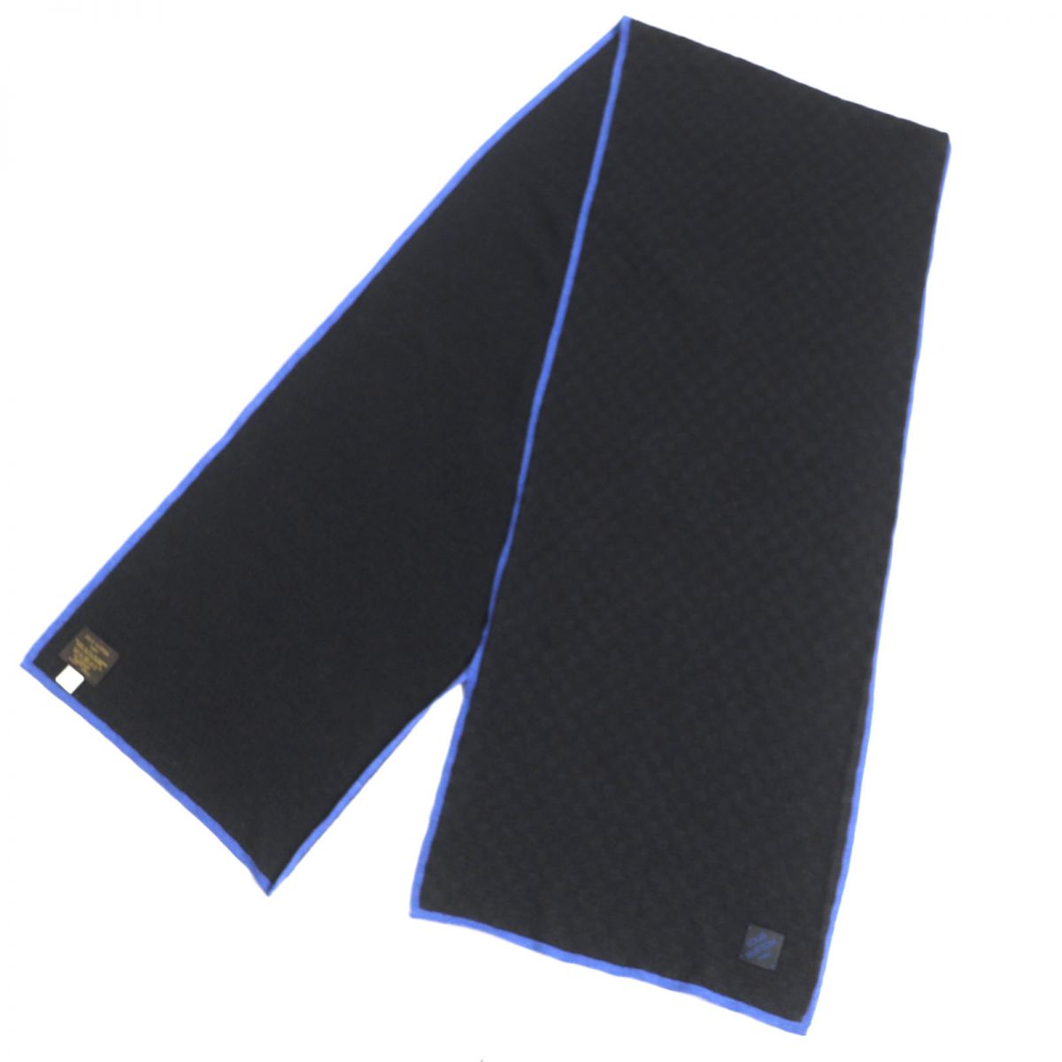 LOUIS VUITTON Scarf Main: 70% wool, Main: 20% silk, Main: 10% cashmere, Part: cowhide Dark gray x blue mens