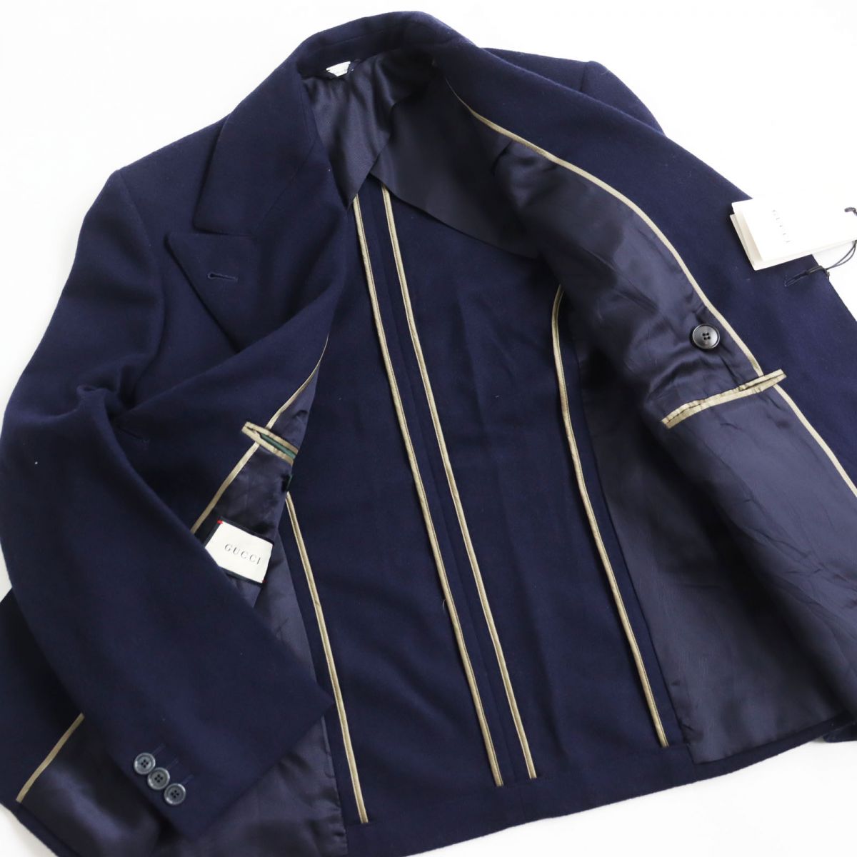 GUCCI tailored jacket Outer: 100% wool, Lining: 100% rayon, Sleeve lining: 100% cupra Navy mens 44