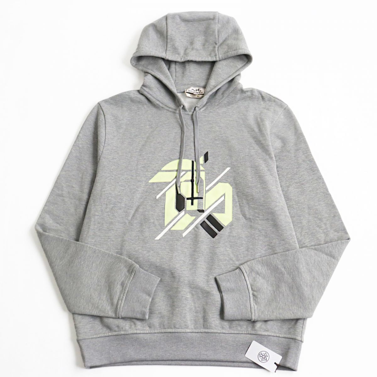HERMES Hoodie Main: 100% cotton, Leather part: sheepskin, Part: 90% cotton, Part: 10% polyurethane, Part: 100% cotton Gray type mens M