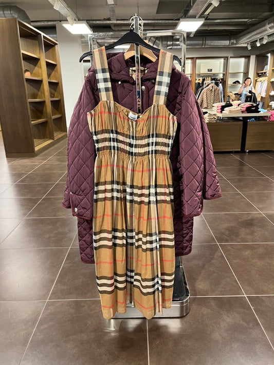 Luxury Burberry Delilah Taupe Brown Check Dress