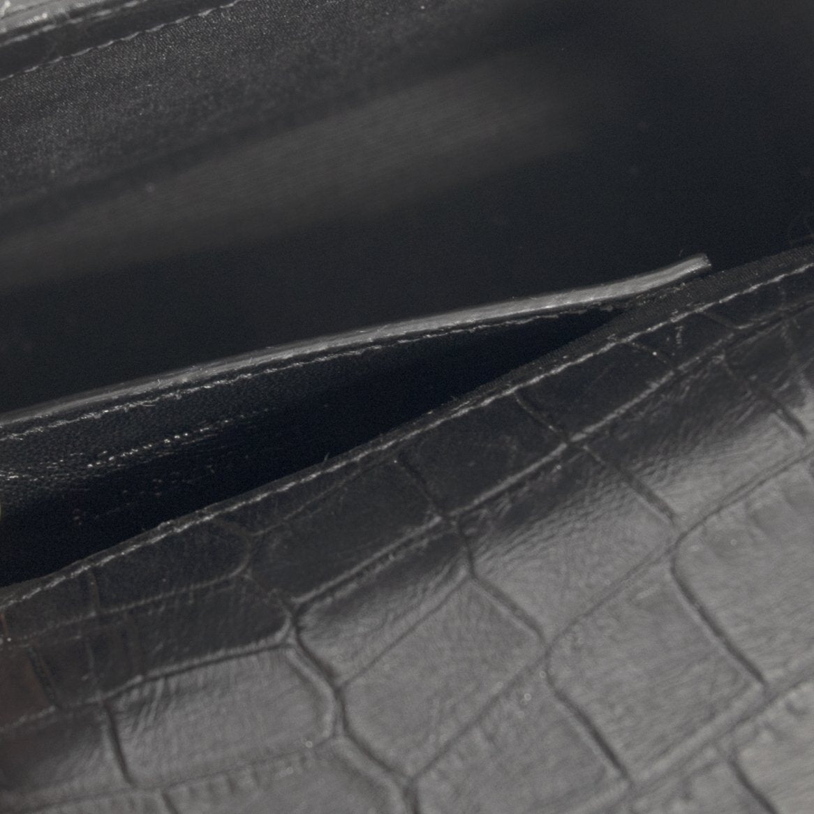 Saint Laurent Black Medium Croc Embossed Classic Kate Double Handle Satchel