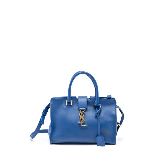 Saint Laurent Cabas Tote Purse Calfskin Blue