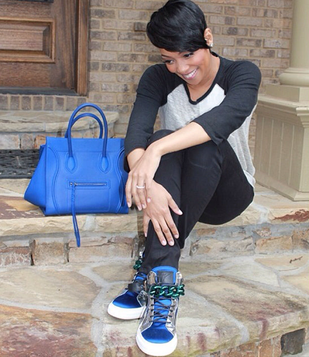 GIUSEPPE ZANOTTI MEN’S SATIN & METALLIC CHAIN HIGH-TOP SNEAKER IN BLUE AND SILVER