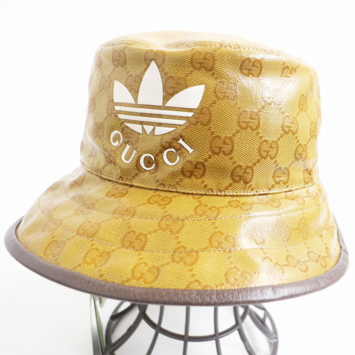 GUCCI hat Outer: 67% polyamide (nylon), Outer: 33% cotton, Lining: 65% cotton, Lining: 35% linen, Partially: leather, Inner: 55% cotton, 45% viscose Beige type Gucci x Adidas collaboration mens S