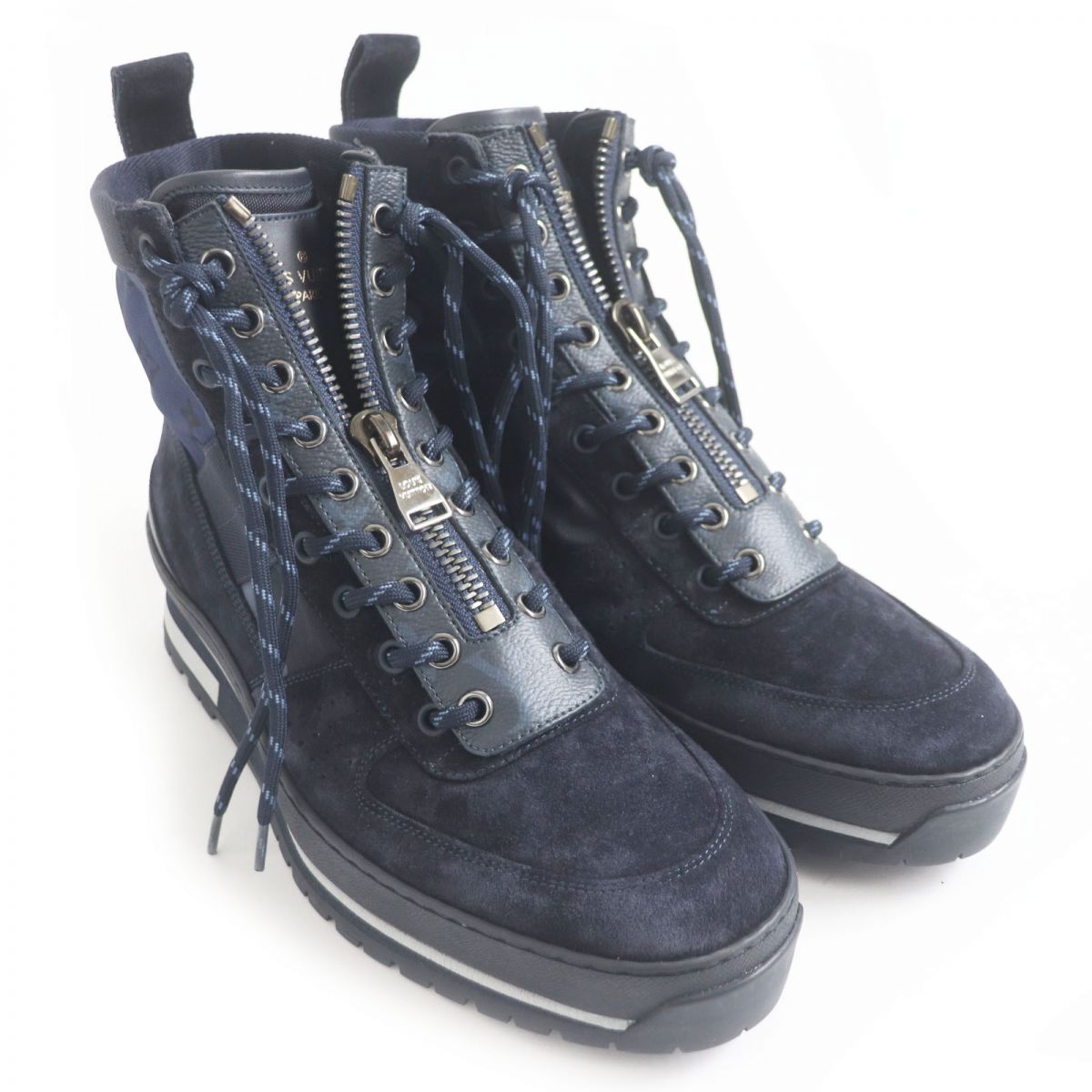 LOUIS VUITTON High cut sneakers Leather canvas Navy mens 6.5