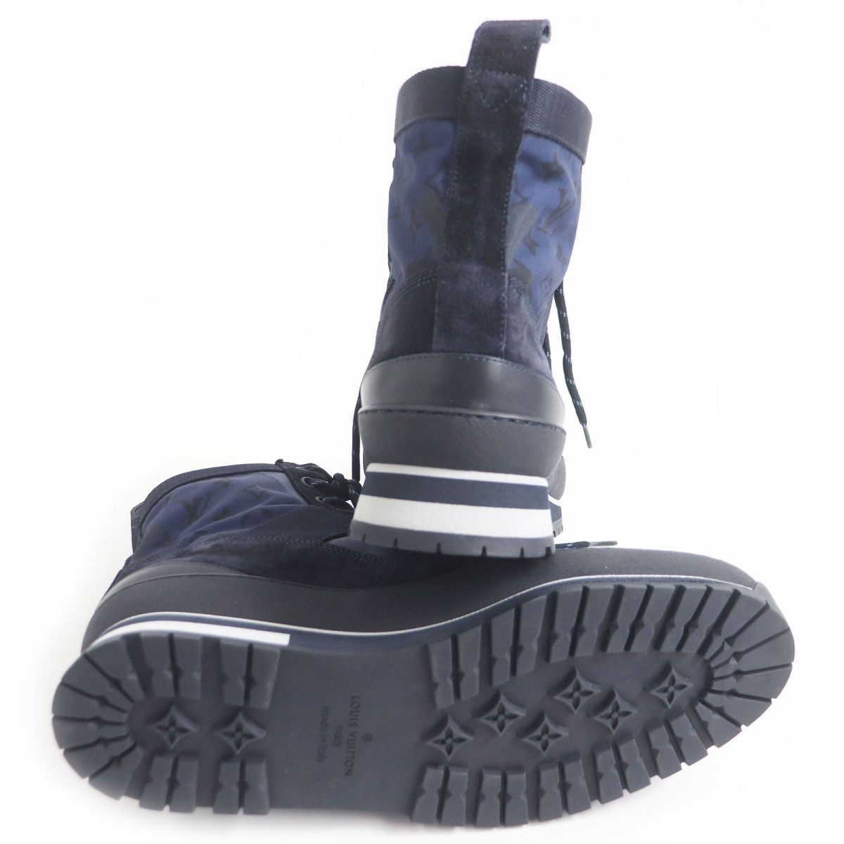 LOUIS VUITTON High cut sneakers Leather canvas Navy mens 6.5