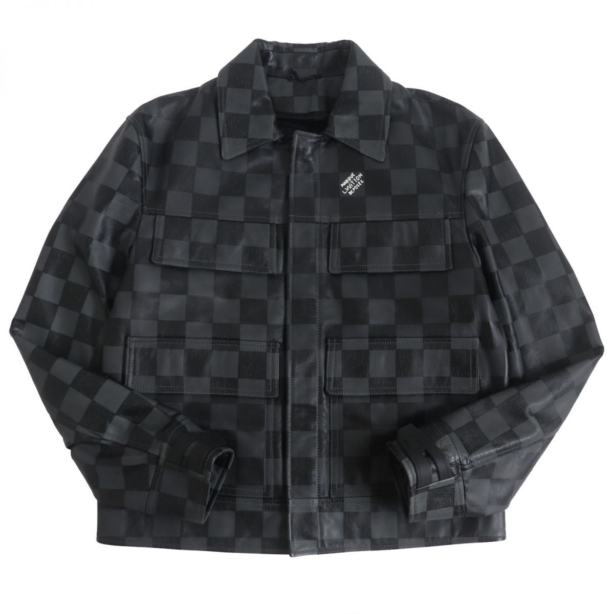 LOUIS VUITTON leather jacket Outer: 100% cowhide, Lining: 77% cupra, Lining: 23% cotton Gray x black mens 48