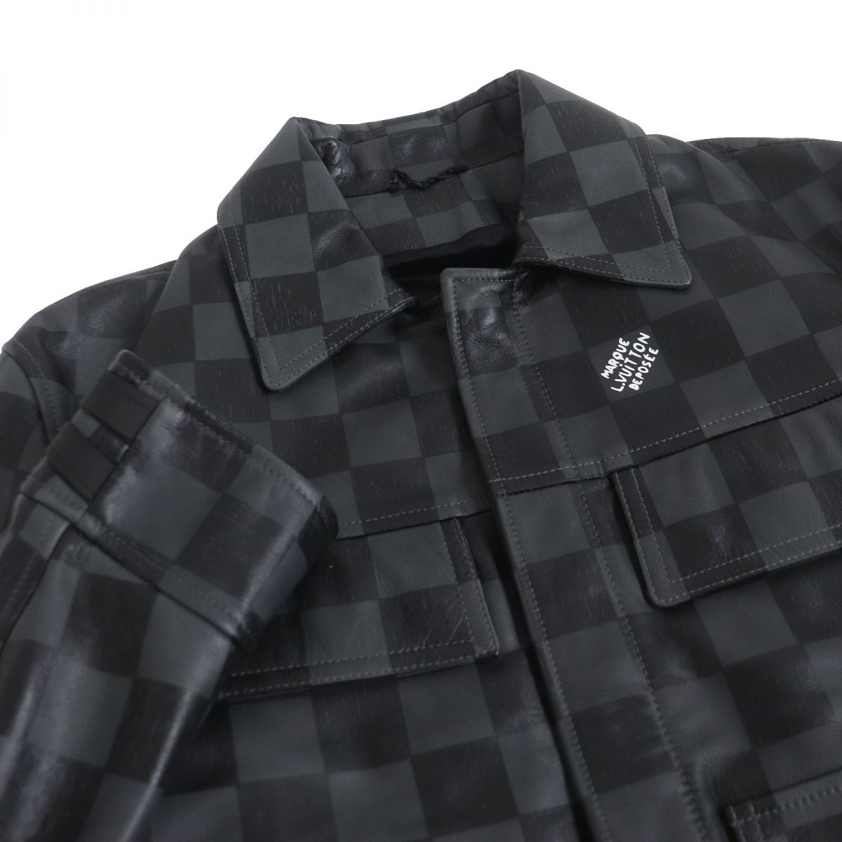 LOUIS VUITTON leather jacket Outer: 100% cowhide, Lining: 77% cupra, Lining: 23% cotton Gray x black mens 48